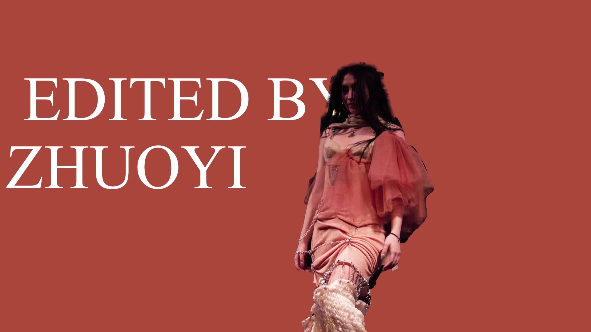 A cut-out model walking in front of the title “Edited by Zhuoyi” on a red background.