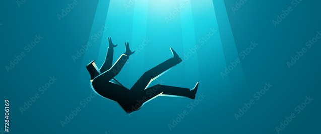 Placeholder: a silhouetted figure falling through deep blue water beneath a circle of light.